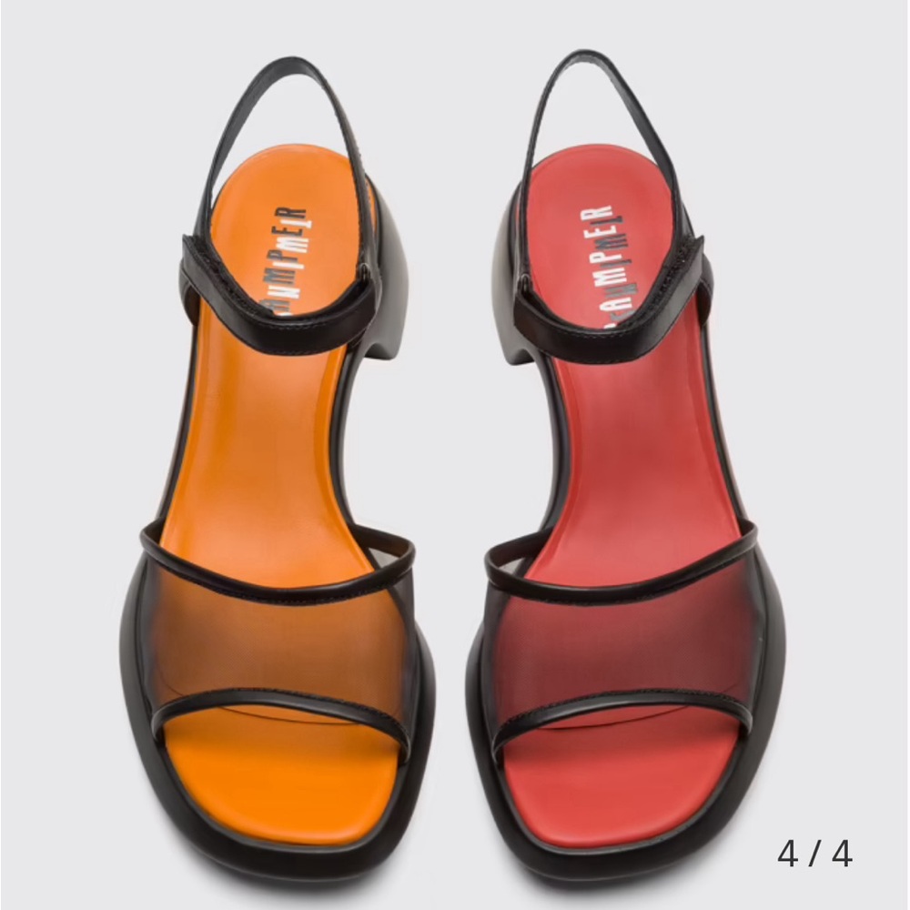 Camper Two-Tone Orange and Red Slingback Heels